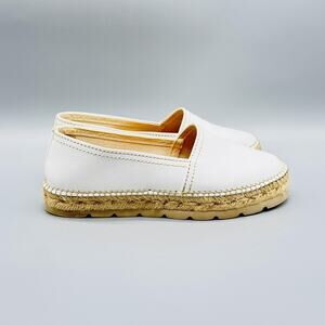 Toni Pons Shoes Womens 6 White Leather Slip On Espadrille Jute Platform Flats